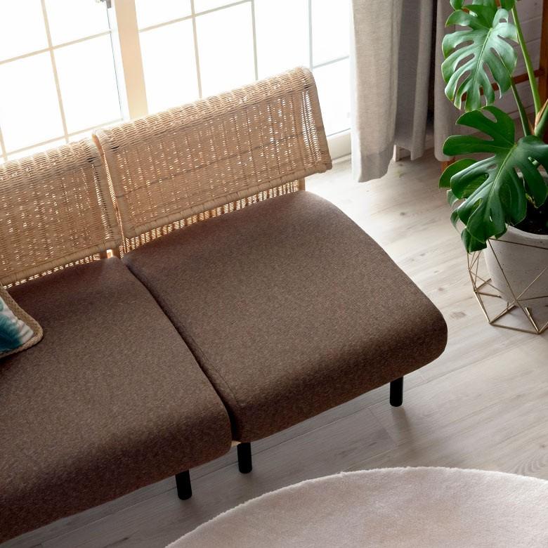 ソファ ソファー ローソファー 1人掛け 連結で2人掛け3人掛け 2WAY 夏 ラタン アジアン ブラウン 脚付き 脚取り外し可 91420 | ブランド登録なし | 04