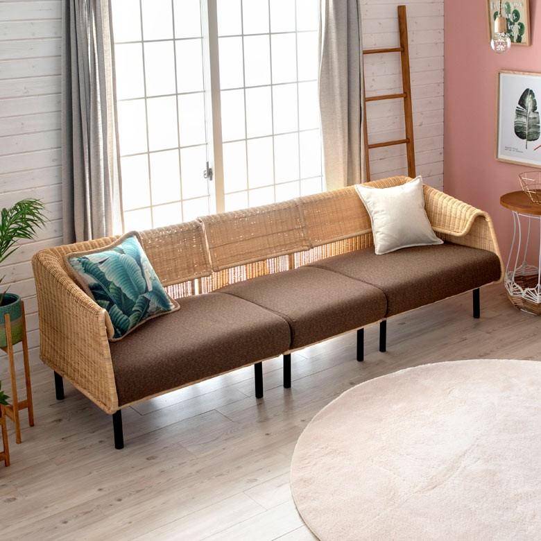 ソファ ソファー ローソファー L字型 1人掛け 連結で2人掛け3人掛け 2WAY 夏 ラタン アジアン ブラウン 脚付き 脚取り外し可 91422 | ブランド登録なし | 13