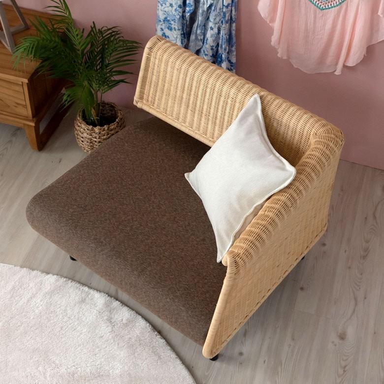 ソファ ソファー ローソファー L字型 1人掛け 連結で2人掛け3人掛け 2WAY 夏 ラタン アジアン ブラウン 脚付き 脚取り外し可 91422 | ブランド登録なし | 04