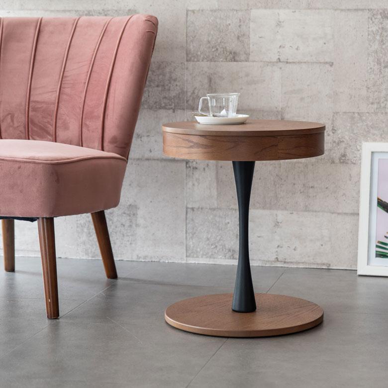 サイドテーブル ラウンドテーブル 木製 収納付き 直径40cm 高さ49cm オーク シンプル モダン ナチュラル ブラック おしゃれ 91436 | ブランド登録なし | 02