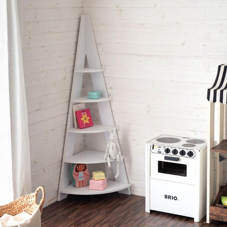コーナーラック ホワイト ナチュラル ブラウン ツリー型 ラック 幅57cm 奥行40cm 高さ137cm 棚 シンプル おしゃれ 91461の画像