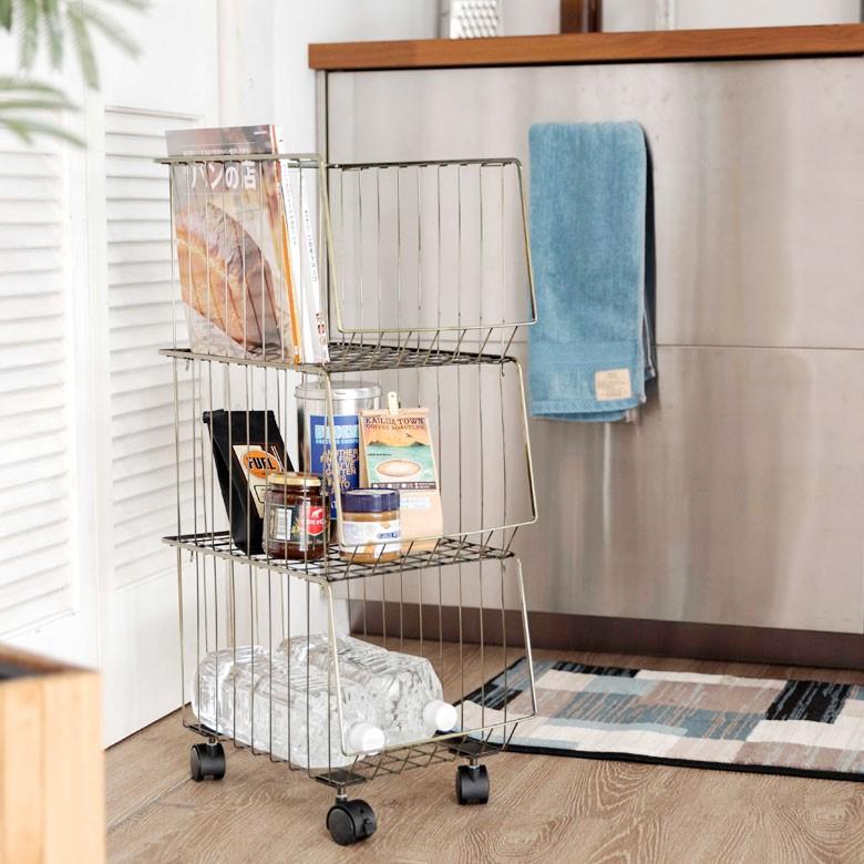 ラック 3段 ワゴン スチール製 キッチンワゴン キャスター付き シンプル インダストリアル 書類入れ デスク周り ランドリー 収納 収納家具 本棚 可動式 91464 | ブランド登録なし | 11