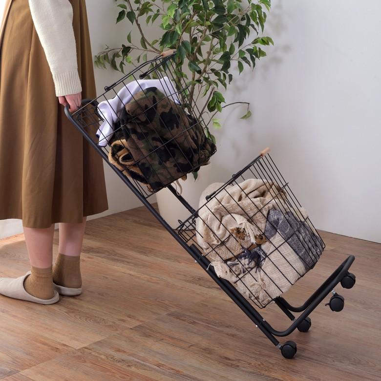 ラック 3段 ワゴン スチール製 キッチンワゴン キャスター付き シンプル ランドリー 取り外し可能 ワイヤー バスケット 収納 収納家具 選択カゴ 91472 | ブランド登録なし | 04