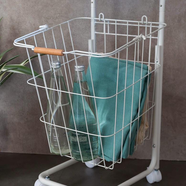 ラック 3段 ワゴン スチール製 キッチンワゴン キャスター付き シンプル ランドリー 取り外し可能 ワイヤー バスケット 収納 収納家具 選択カゴ 91472 | ブランド登録なし | 05