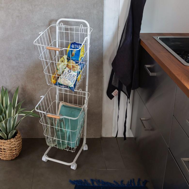 ラック 3段 ワゴン スチール製 キッチンワゴン キャスター付き シンプル ランドリー 取り外し可能 ワイヤー バスケット 収納 収納家具 選択カゴ 91472 | ブランド登録なし | 07