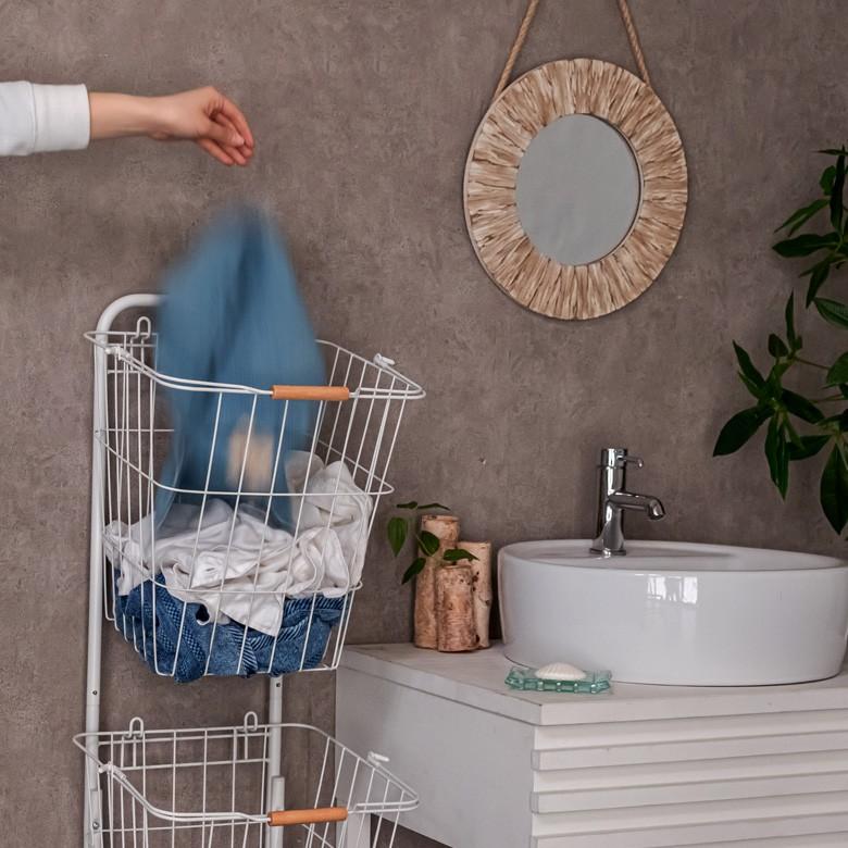 ラック 3段 ワゴン スチール製 キッチンワゴン キャスター付き シンプル ランドリー 取り外し可能 ワイヤー バスケット 収納 収納家具 選択カゴ 91472 | ブランド登録なし | 09