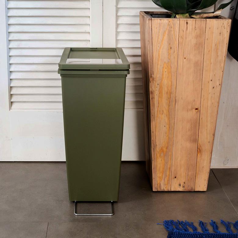 ダストボックス プッシュ式 スリムコンテナ ポリプロピレン 連結 キャスター付き スリムタイプ 20リットル 無地 スタイリッシュ 男前 キッチン 91474 | 東谷 | 13