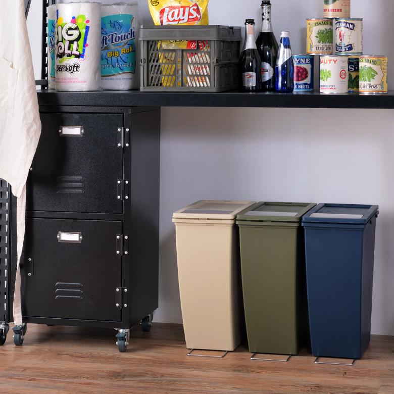 ダストボックス プッシュ式 スリムコンテナ ポリプロピレン 連結 キャスター付き スリムタイプ 20リットル 無地 スタイリッシュ 男前 キッチン 91474 | 東谷 | 11