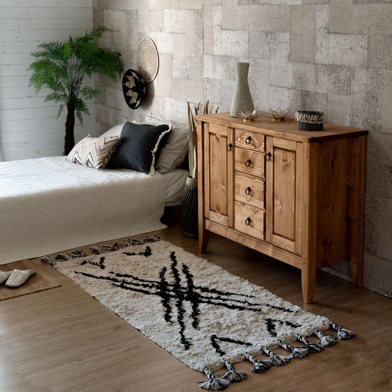 サイドボード 木製 引出し付き リビングボード 収納 天然木 ウッド パイン 引出し４杯 稼働棚 ナチュラル カントリー アンティーク調 リビング 91475 | ブランド登録なし | 10