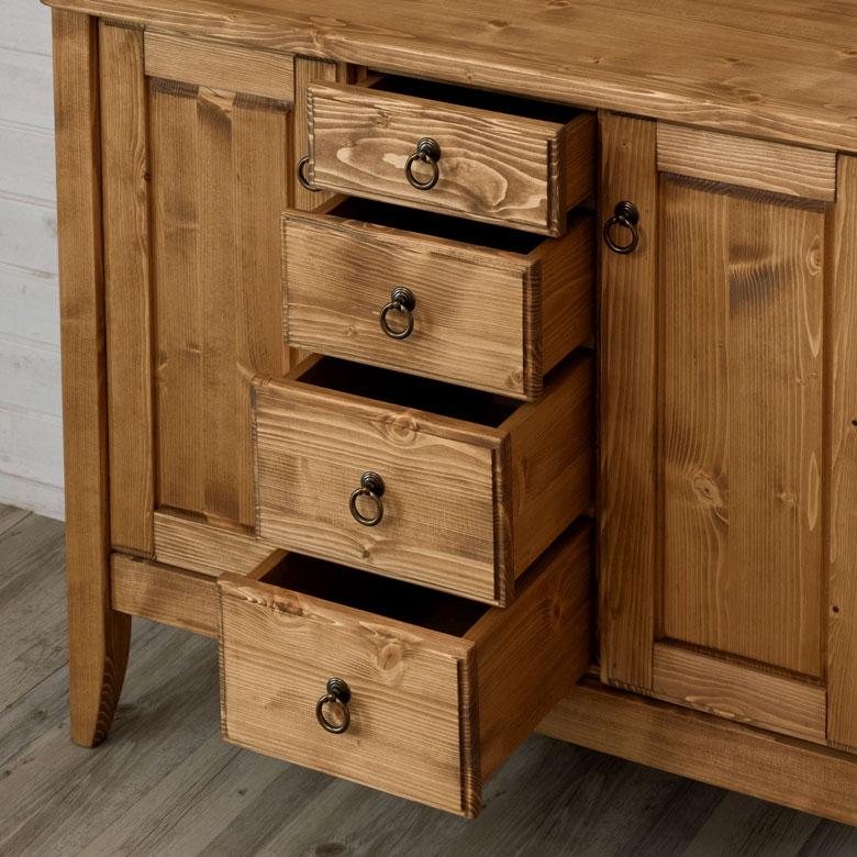 サイドボード 木製 引出し付き リビングボード 収納 天然木 ウッド パイン 引出し４杯 稼働棚 ナチュラル カントリー アンティーク調 リビング 91475 | ブランド登録なし | 14
