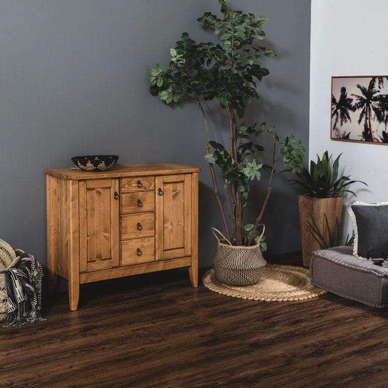 サイドボード 木製 引出し付き リビングボード 収納 天然木 ウッド パイン 引出し４杯 稼働棚 ナチュラル カントリー アンティーク調 リビング 91475 | ブランド登録なし | 16