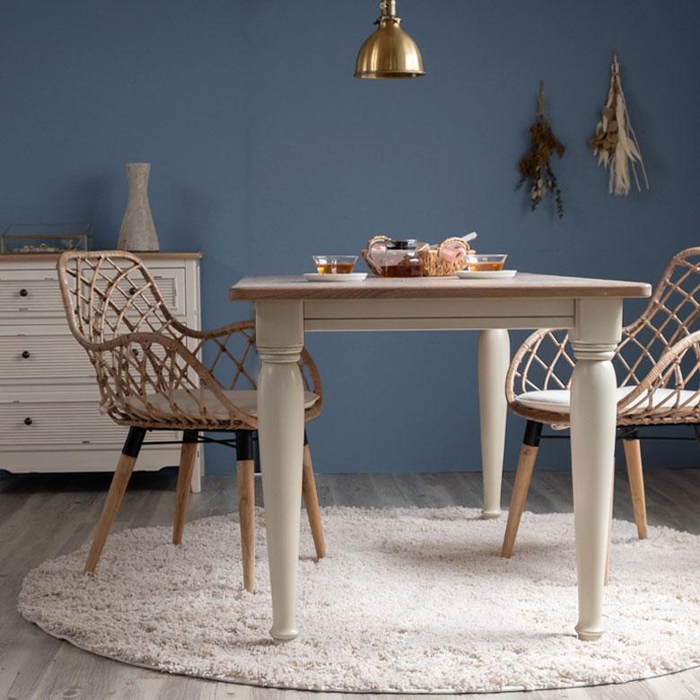 ダイニングテーブル 4人掛け 長方形 木製 幅150cm 奥行80cm ダイニング キッチン テーブル 4人用 アンティーク調 天然木 ナチュラル アイボリー 91478 | ブランド登録なし | 01