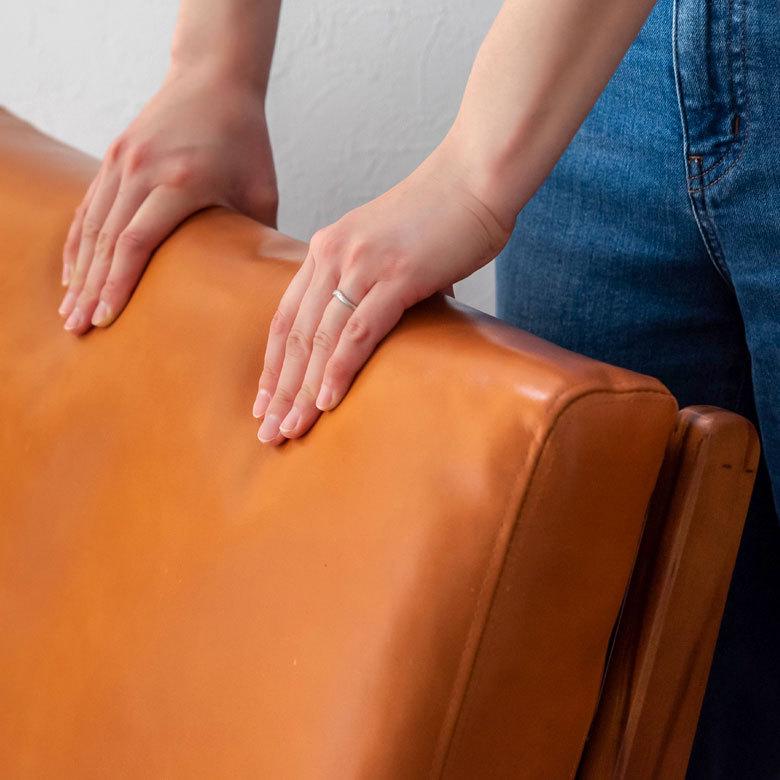 ソファ 2人掛け 2P 本革 木 幅 125cm キャメル ブラウン レザーソファ アームソファ ソファー 天然木 チーク 革 91479 | 東谷 | 13