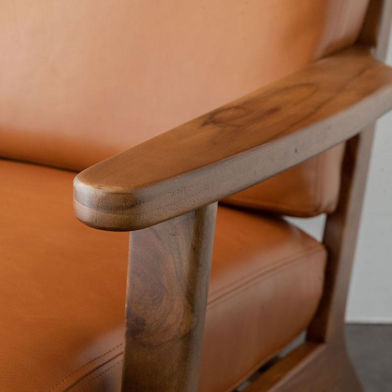 ソファ 1人掛け 1P 本革 木 幅 69cm キャメル ブラウン レザーソファ アームソファ ソファー 天然木 チーク 革 91480 | 東谷 | 07