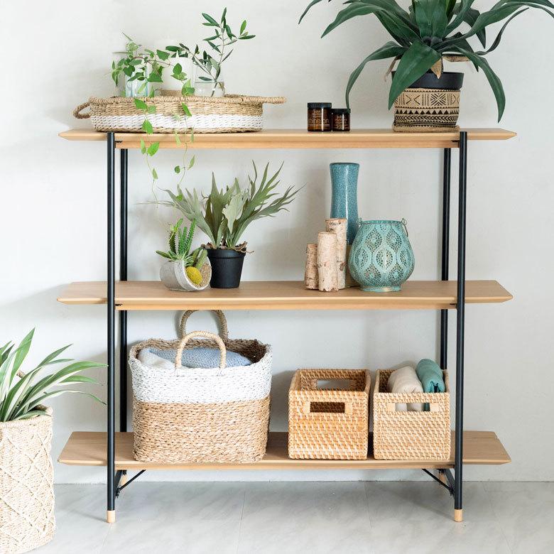 シェルフ 棚 3段 オープンシェルフ 天然木 スチール ナチュラル ブラウン W108cm シンプル 収納 91483 | ブランド登録なし | 03