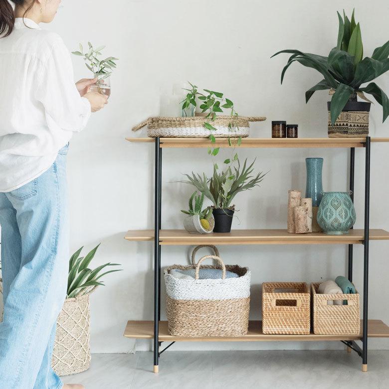 シェルフ 棚 3段 オープンシェルフ 天然木 スチール ナチュラル ブラウン W108cm シンプル 収納 91483 | ブランド登録なし | 20