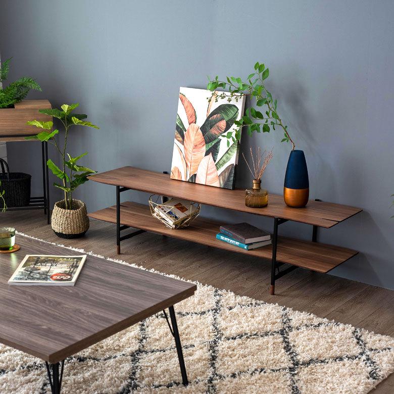 TV ロー ボード 木製 スチール ナチュラル ブラウン W 150cm D 41.5cm ラック オーディオボード AV シェルフ オープン シンプル 茶 こげ茶 リビング 収納 91485 | 東谷 | 18