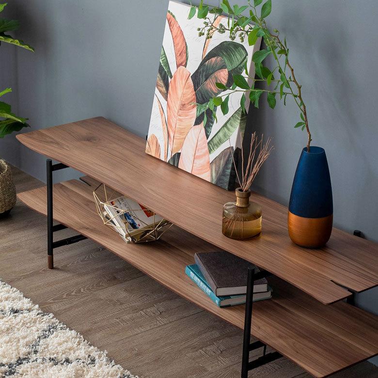 TV ロー ボード 木製 スチール ナチュラル ブラウン W 150cm D 41.5cm ラック オーディオボード AV シェルフ オープン シンプル 茶 こげ茶 リビング 収納 91485 | 東谷 | 04