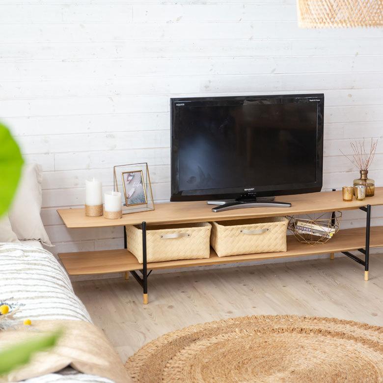TVボード ローボード 木製 スチール ナチュラル ブラウン W 180 × D 41.5 ラック オープンラック オーディオボード AVラック シェルフ 91486 | ブランド登録なし | 08