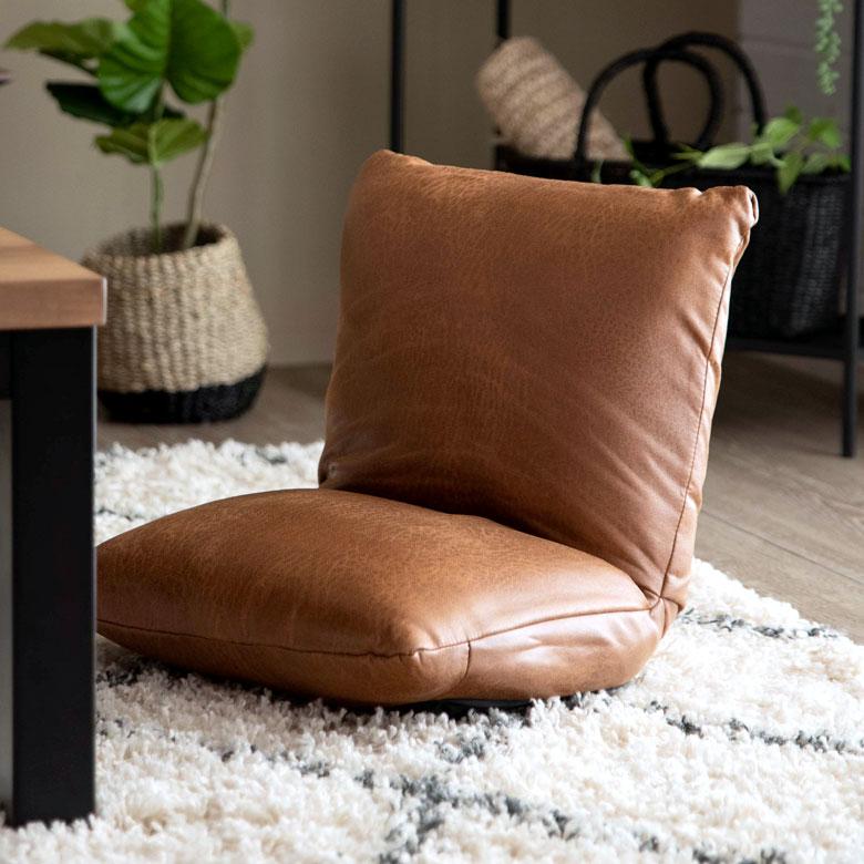 座椅子 リクライニング フロアソファ キャメル ブラウン 1人掛け コンパクト いす カジュアル 折りたたみ 無地 省スペース 91494 | ブランド登録なし