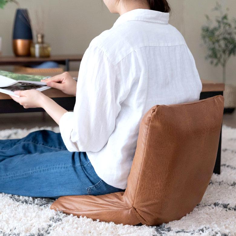 座椅子 リクライニング フロアソファ キャメル ブラウン 1人掛け コンパクト いす カジュアル 折りたたみ 無地 省スペース 91494 | ブランド登録なし | 01