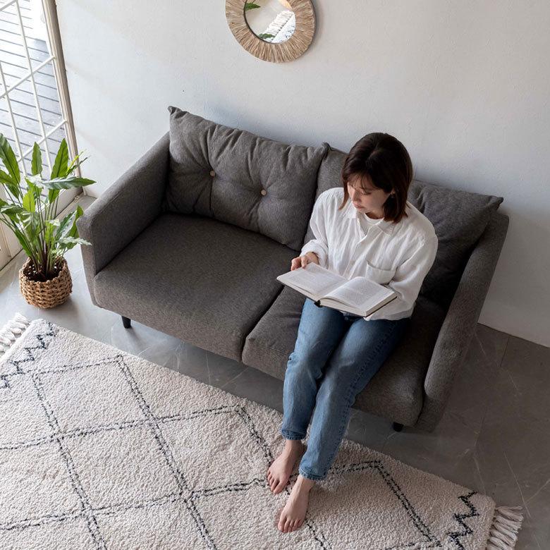 ソファ 2人掛け 2P ファブリック W144cm グレー クッション付き 省スペース 北欧おしゃれ 91498 | 東谷 | 18