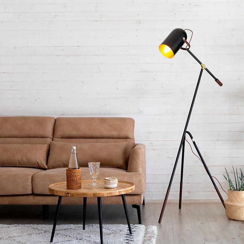 フロア ライト スタンド 高さ 角度 調節 電球 ブラック ゴールド ランプ E26 60W エジソン球 スポット 直径15cm 筒形シェード おしゃれ ホテル リゾート 91499 | 東谷 | 08