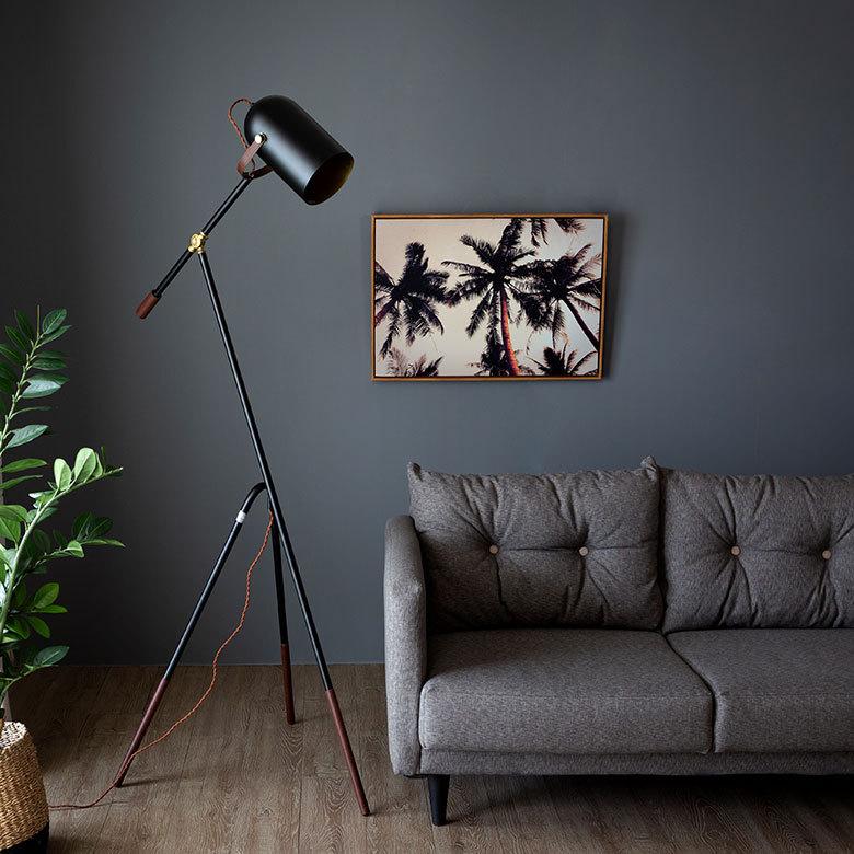 フロア ライト スタンド 高さ 角度 調節 電球 ブラック ゴールド ランプ E26 60W エジソン球 スポット 直径15cm 筒形シェード おしゃれ ホテル リゾート 91499 | 東谷 | 09