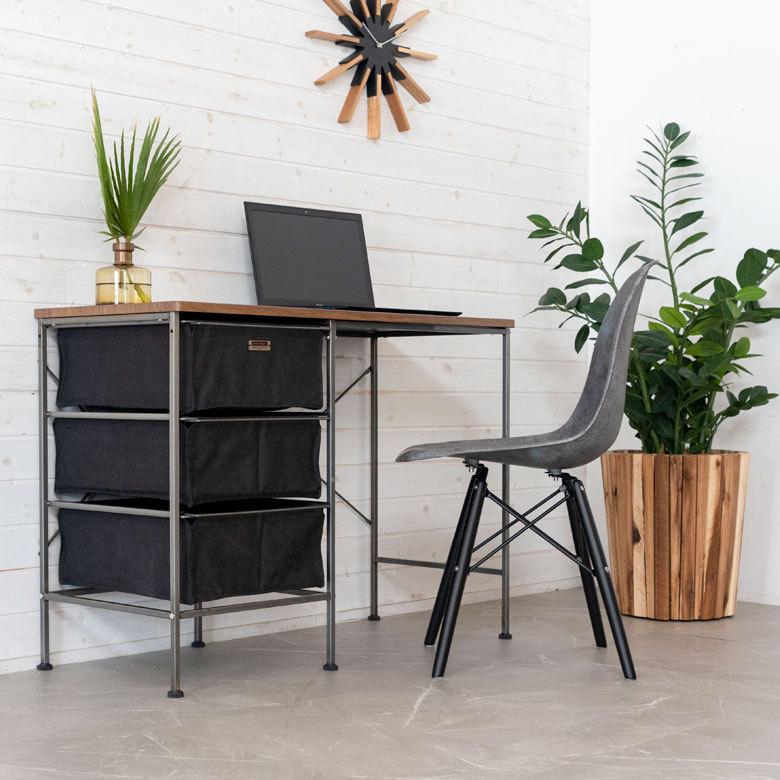 デスク 机 スチール 引き出し付き W 100 × D 45 木目 ブラック ワークデスク ファブリック コンパクト 省スペース 奥行き浅め 91501 | ブランド登録なし | 01