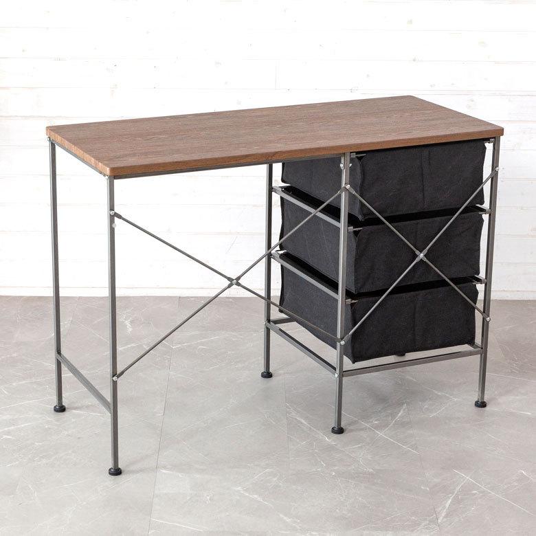 デスク 机 スチール 引き出し付き W 100 × D 45 木目 ブラック ワークデスク ファブリック コンパクト 省スペース 奥行き浅め 91501 | ブランド登録なし | 10