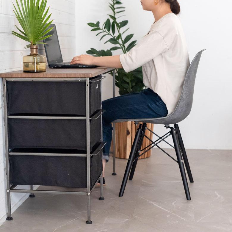 デスク 机 スチール 引き出し付き W 100 × D 45 木目 ブラック ワークデスク ファブリック コンパクト 省スペース 奥行き浅め 91501 | ブランド登録なし | 12