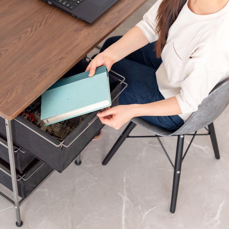 デスク 机 スチール 引き出し付き W 100 × D 45 木目 ブラック ワークデスク ファブリック コンパクト 省スペース 奥行き浅め 91501 | ブランド登録なし | 13