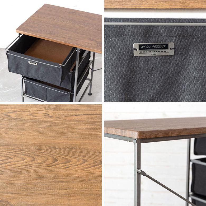 デスク 机 スチール 引き出し付き W 100 × D 45 木目 ブラック ワークデスク ファブリック コンパクト 省スペース 奥行き浅め 91501 | ブランド登録なし | 16