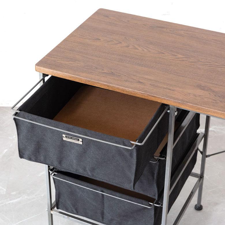 デスク 机 スチール 引き出し付き W 100 × D 45 木目 ブラック ワークデスク ファブリック コンパクト 省スペース 奥行き浅め 91501 | ブランド登録なし | 04