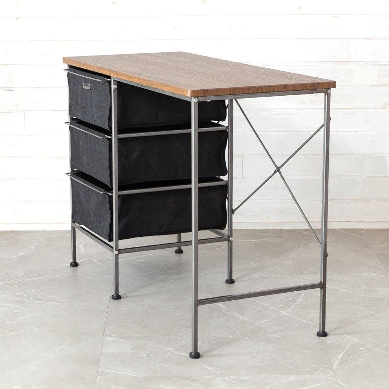 デスク 机 スチール 引き出し付き W 100 × D 45 木目 ブラック ワークデスク ファブリック コンパクト 省スペース 奥行き浅め 91501 | ブランド登録なし | 08