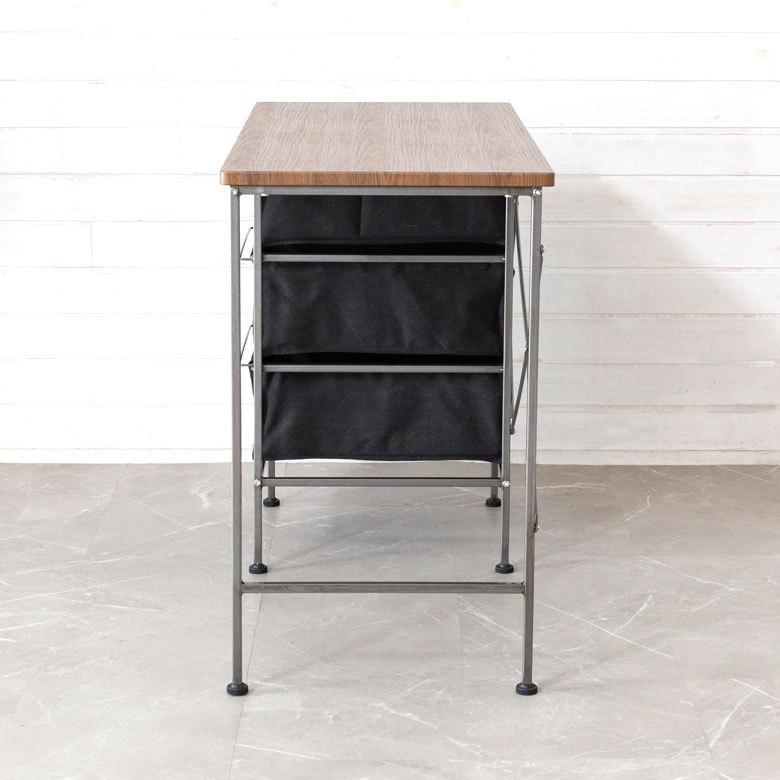 デスク 机 スチール 引き出し付き W 100 × D 45 木目 ブラック ワークデスク ファブリック コンパクト 省スペース 奥行き浅め 91501 | ブランド登録なし | 09