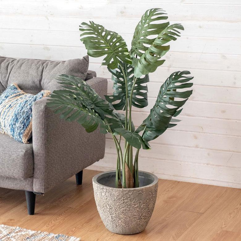 フェイクグリーン モンステラ 高さ約100 cm  鉢付き 観葉植物 インテリアグリーン ポット付き ボタニカル インテリア カフェ 91504 | ブランド登録なし