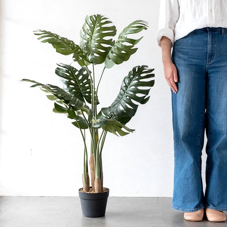 フェイクグリーン モンステラ 高さ約100 cm  鉢付き 観葉植物 インテリアグリーン ポット付き ボタニカル インテリア カフェ 91504 | ブランド登録なし | 01