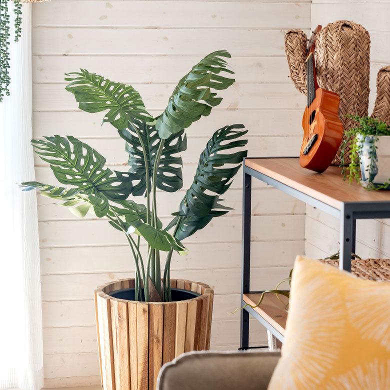 フェイクグリーン モンステラ 高さ約100 cm  鉢付き 観葉植物 インテリアグリーン ポット付き ボタニカル インテリア カフェ 91504 | ブランド登録なし | 10