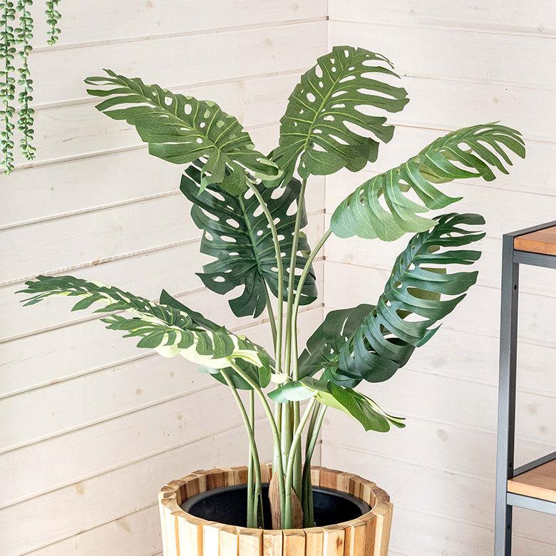 フェイクグリーン モンステラ 高さ約100 cm  鉢付き 観葉植物 インテリアグリーン ポット付き ボタニカル インテリア カフェ 91504 | ブランド登録なし | 14