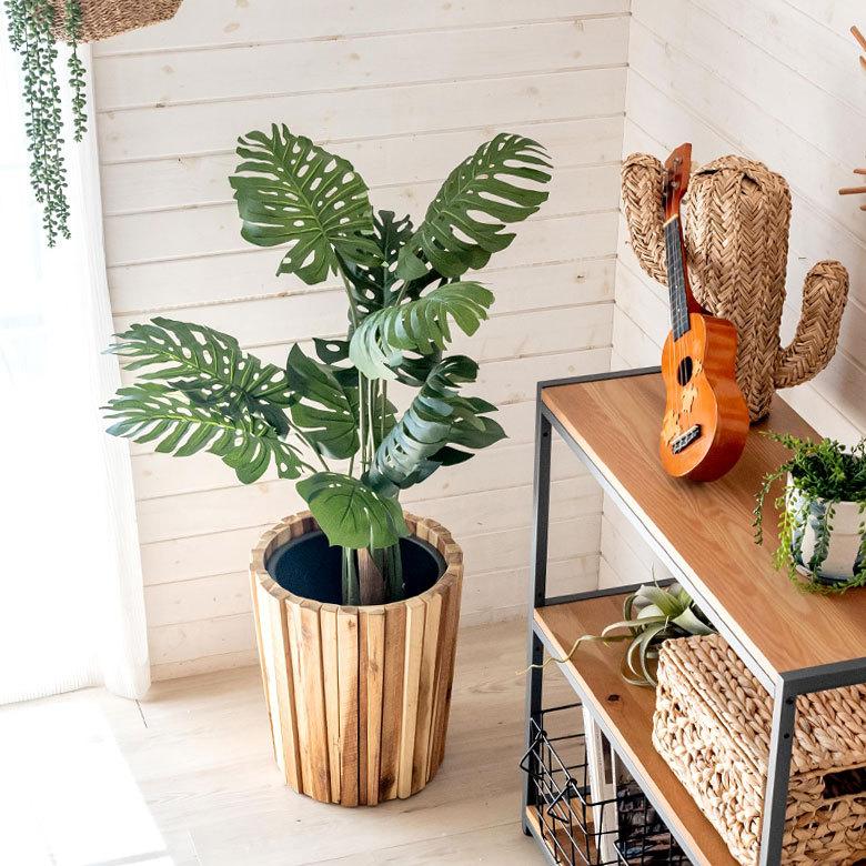 フェイクグリーン モンステラ 高さ約100 cm  鉢付き 観葉植物 インテリアグリーン ポット付き ボタニカル インテリア カフェ 91504 | ブランド登録なし | 19
