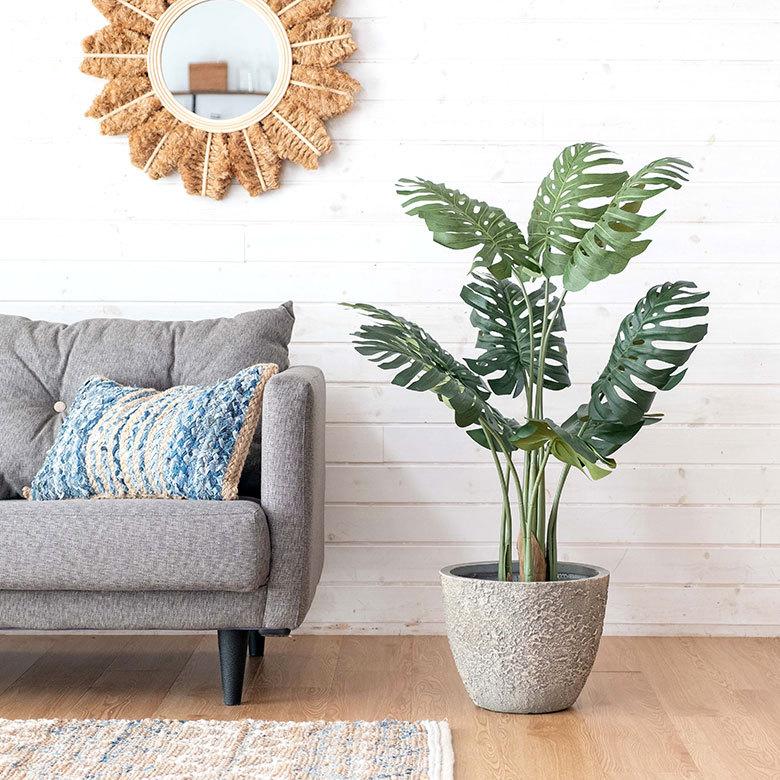 フェイクグリーン モンステラ 高さ約100 cm  鉢付き 観葉植物 インテリアグリーン ポット付き ボタニカル インテリア カフェ 91504 | ブランド登録なし | 06