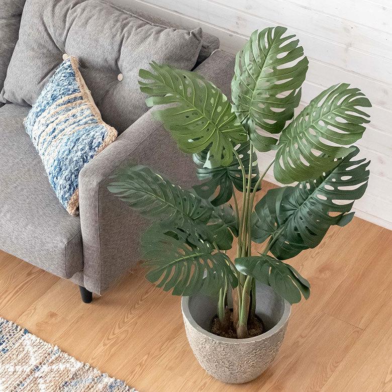 フェイクグリーン モンステラ 高さ約100 cm  鉢付き 観葉植物 インテリアグリーン ポット付き ボタニカル インテリア カフェ 91504 | ブランド登録なし | 09