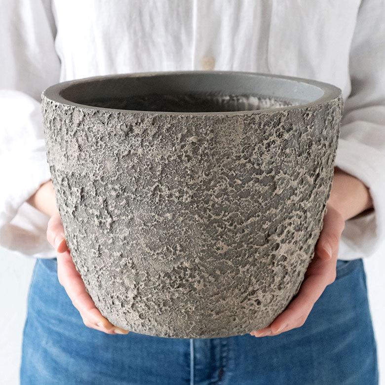 プランター ストーン風 直径約25cm 高さ約20cm グレー 酸化