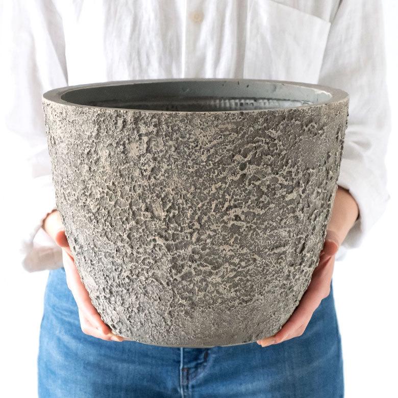 プランター ストーン風 直径約31cm 高さ約25cm グレー 酸化マグネシウム 鉢 植木鉢 底穴付き 8号 9号 北欧 おしゃれ スタイリッシュ 91506 | ブランド登録なし | 02