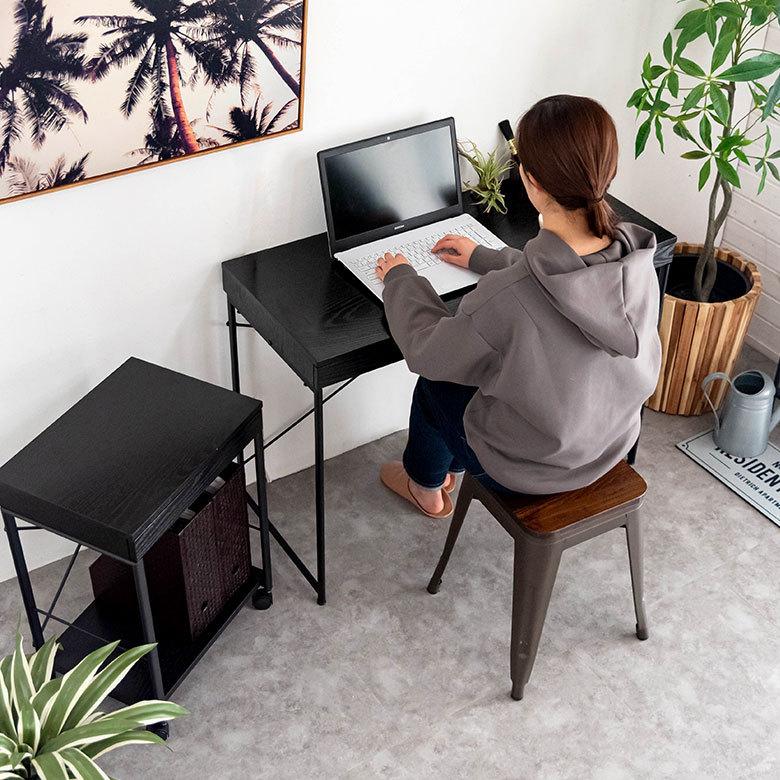 デスク パソコンデスク スチール 木製 W 100 × D 45 × H 73 cm ブラック ナチュラル 引出し付き モノトーン リモートワーク 91507 | ブランド登録なし | 18