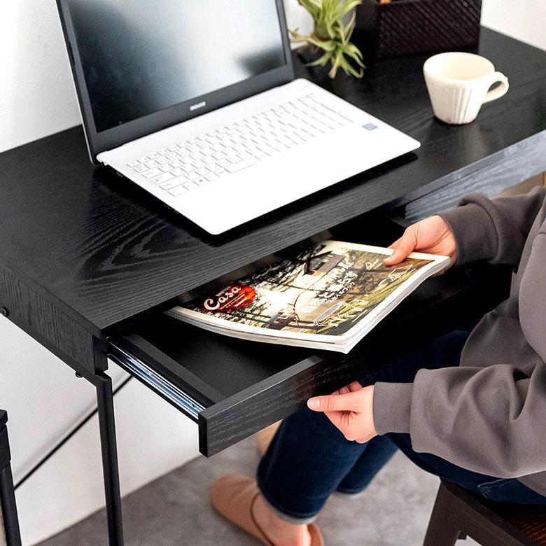 デスク パソコンデスク スチール 木製 W 100 × D 45 × H 73 cm ブラック ナチュラル 引出し付き モノトーン リモートワーク 91507 | ブランド登録なし | 05