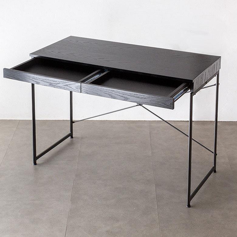 デスク パソコンデスク スチール 木製 W 100 × D 45 × H 73 cm ブラック ナチュラル 引出し付き モノトーン リモートワーク 91507 | ブランド登録なし | 06