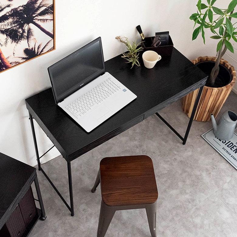 デスク パソコンデスク スチール 木製 W 100 × D 45 × H 73 cm ブラック ナチュラル 引出し付き モノトーン リモートワーク 91507 | ブランド登録なし | 08