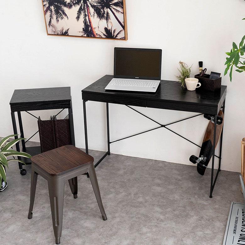 デスク パソコンデスク スチール 木製 W 100 × D 45 × H 73 cm ブラック ナチュラル 引出し付き モノトーン リモートワーク 91507 | ブランド登録なし | 10